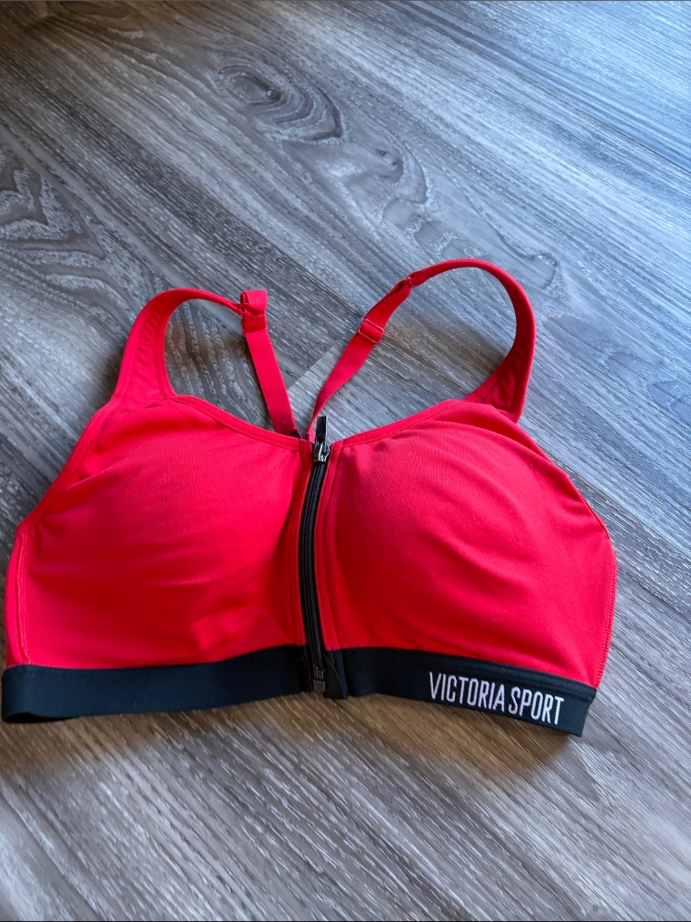 Victoria's  Sport Front-Zip Red & Black Sports Bra 34B